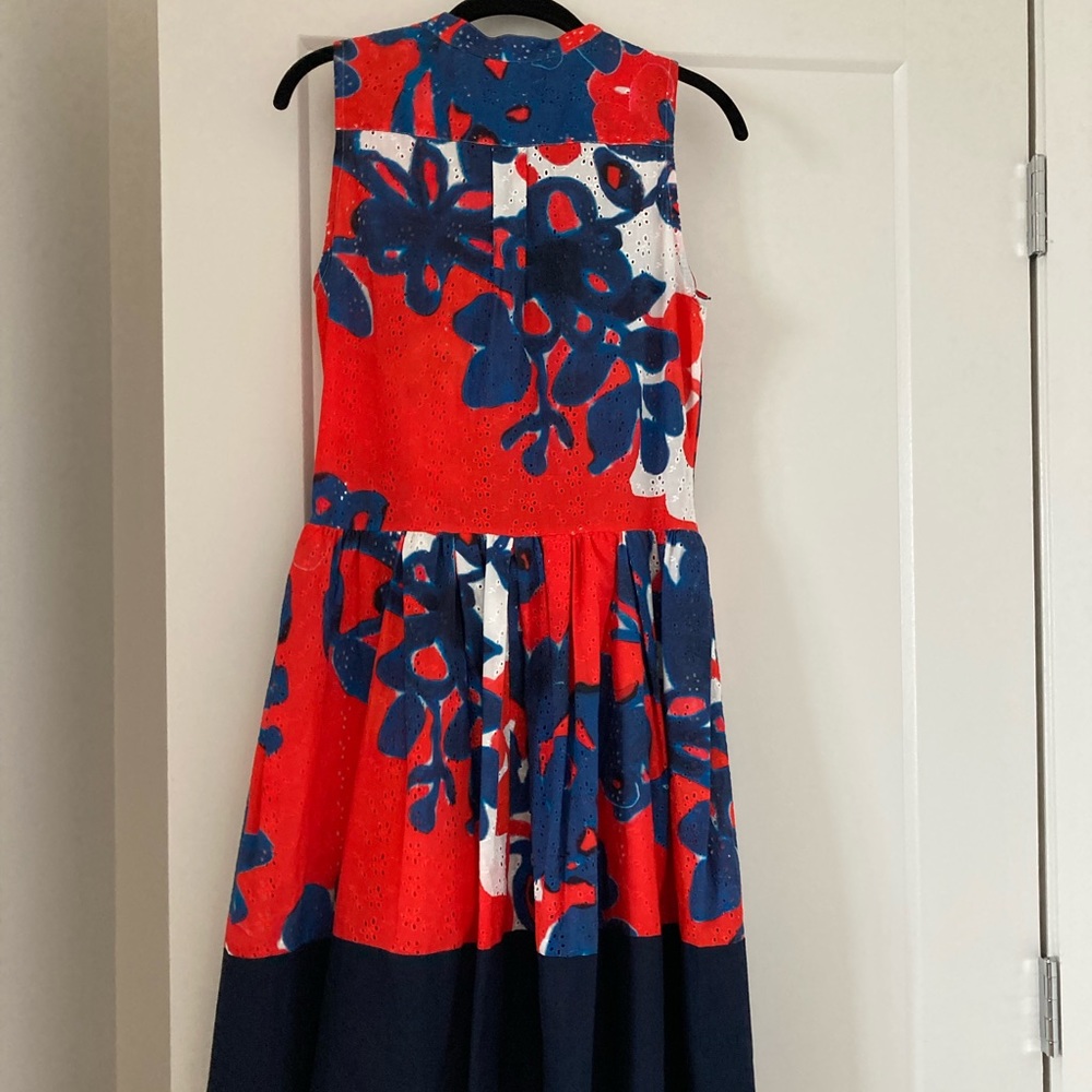 Sara Roka Red White and Blue Floral Dress with Sash Size 40